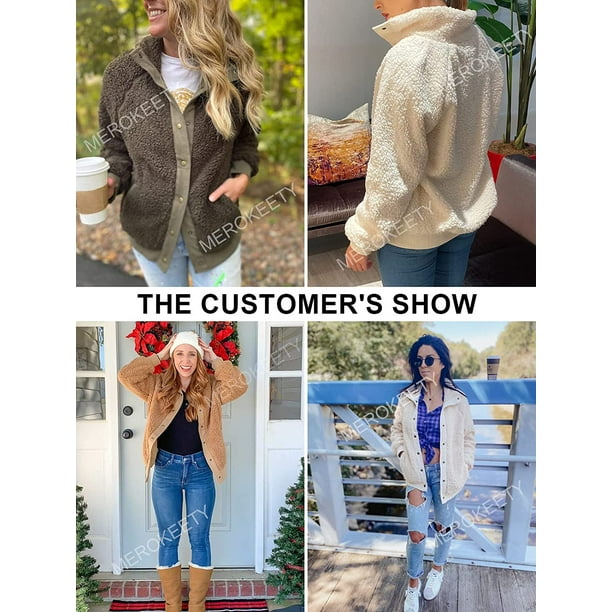Womens Winter Long Sleeve Button Sherpa Jacket Coat Casual Warm