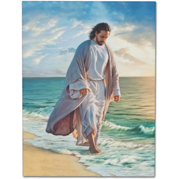 Aaheei Jesus Christ Walking on the Beach Poster Catholic Canvas Print Christian Wall Art Bedroom Bathroom Wall Decor God Pictures Home Life Decoration