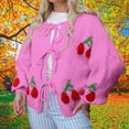 thumbnail image 2 of ZHENHONG Crew Cardigans Womens, Women Tie Front Cherry Cardigan Sweater Oversized Chunky Knit Long Sleeve Trendy Fall Winter Sweater CardiganCardigans for Women, 2 of 9