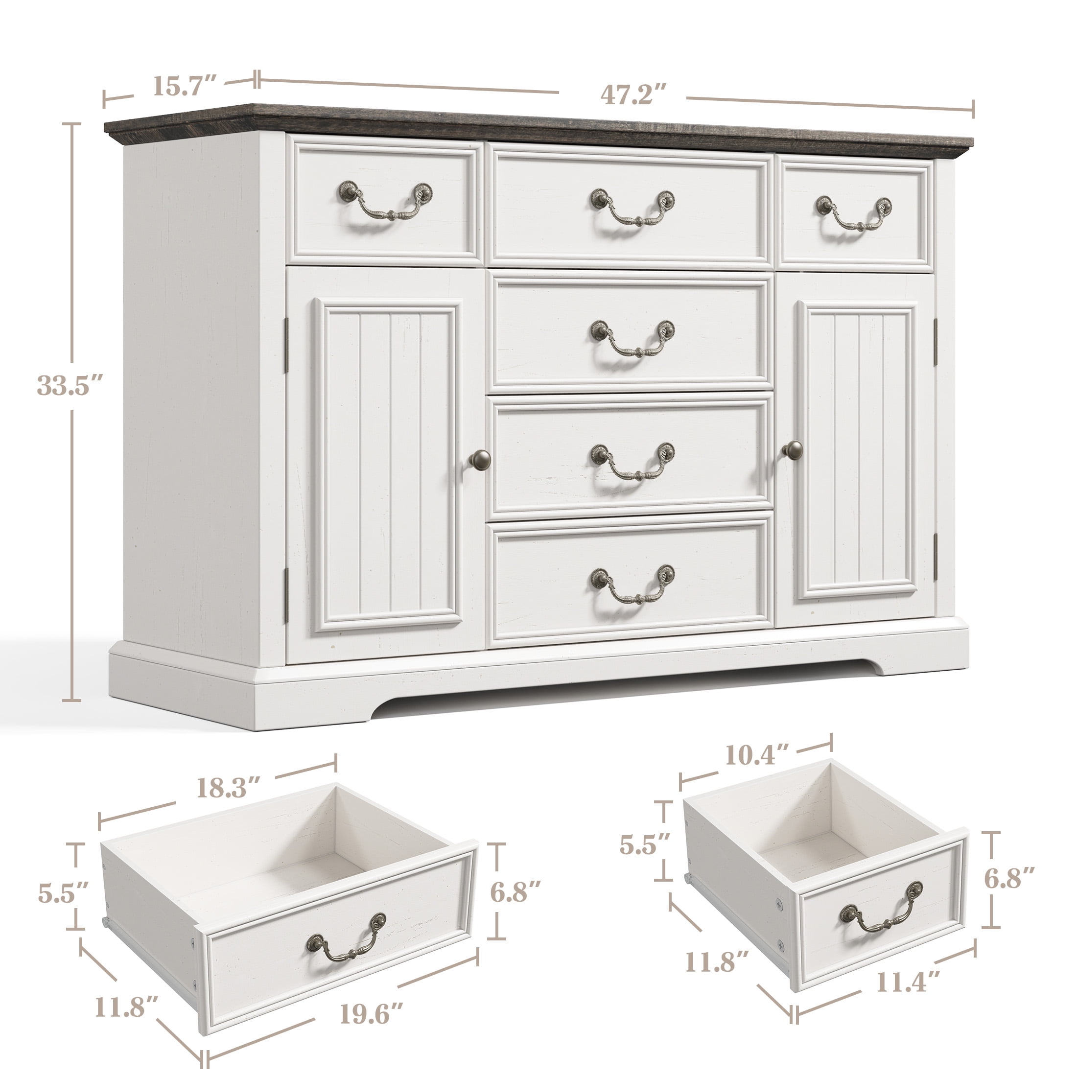 EnHomee 6 Drawers Dresser with Barn Door,Wooden White Dressers for Bedroom,Chest of Drawers for Living Room Entryway Hallway,47.2" Wx33.5 H x15.7 D