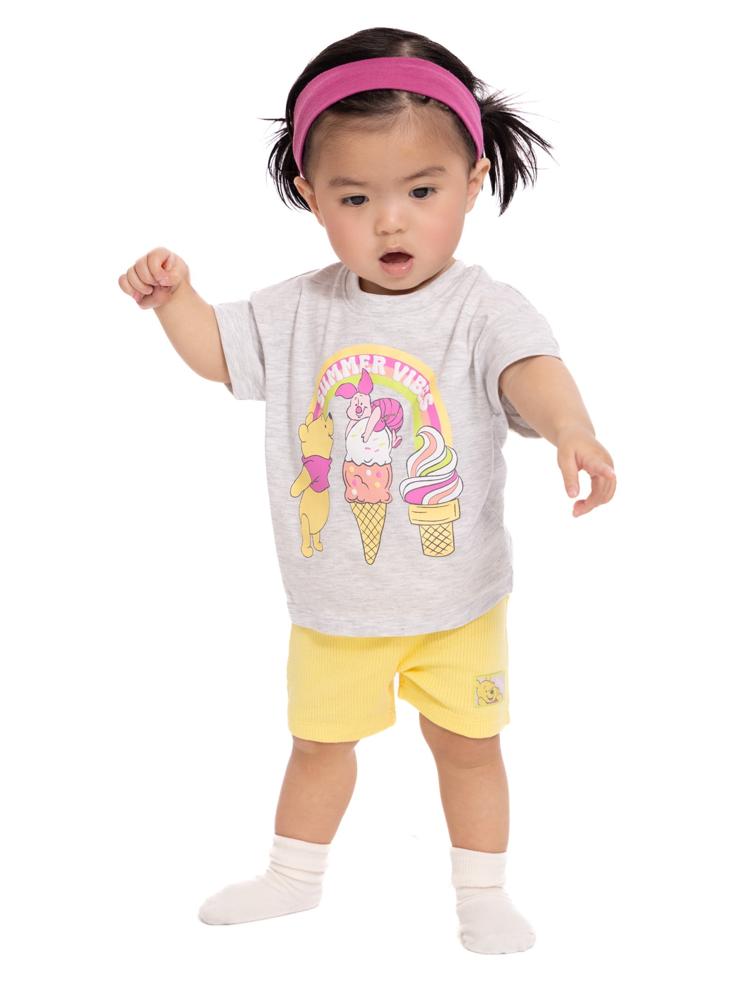 Winnie the Pooh Baby Girls Graphic Tee and Bike Shorts Set, 2-Piece, Sizes 0/3M-24M