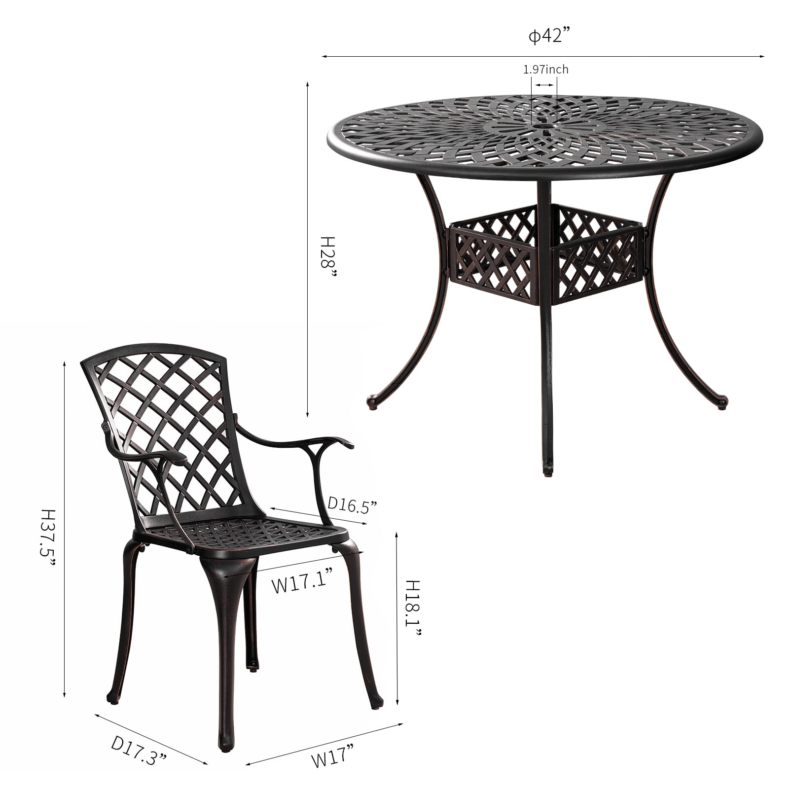 Withniture 5 Pieces Patio Dining Set Cast Aluminum Outdoor Table and Chairs for Garden, Backyard