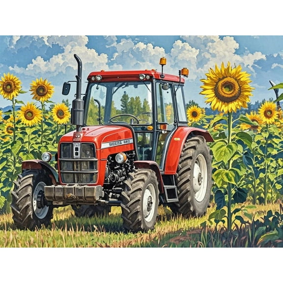 Red Tractor Sunflowers Diamond Art 5D Diamond Painting DIY Kits Full Round Drill Bead Rhinestone by Number Stitch Embroidery Arts and Crafts for Living Room Bedroom Home Wall Decor 12x16 inch