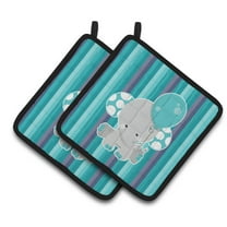 Caroline's Treasures Grey Elephant with Balloon Pair of Pot Holders