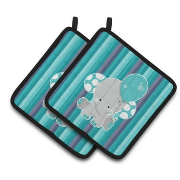 Caroline's Treasures Grey Elephant with Balloon Pair of Pot Holders