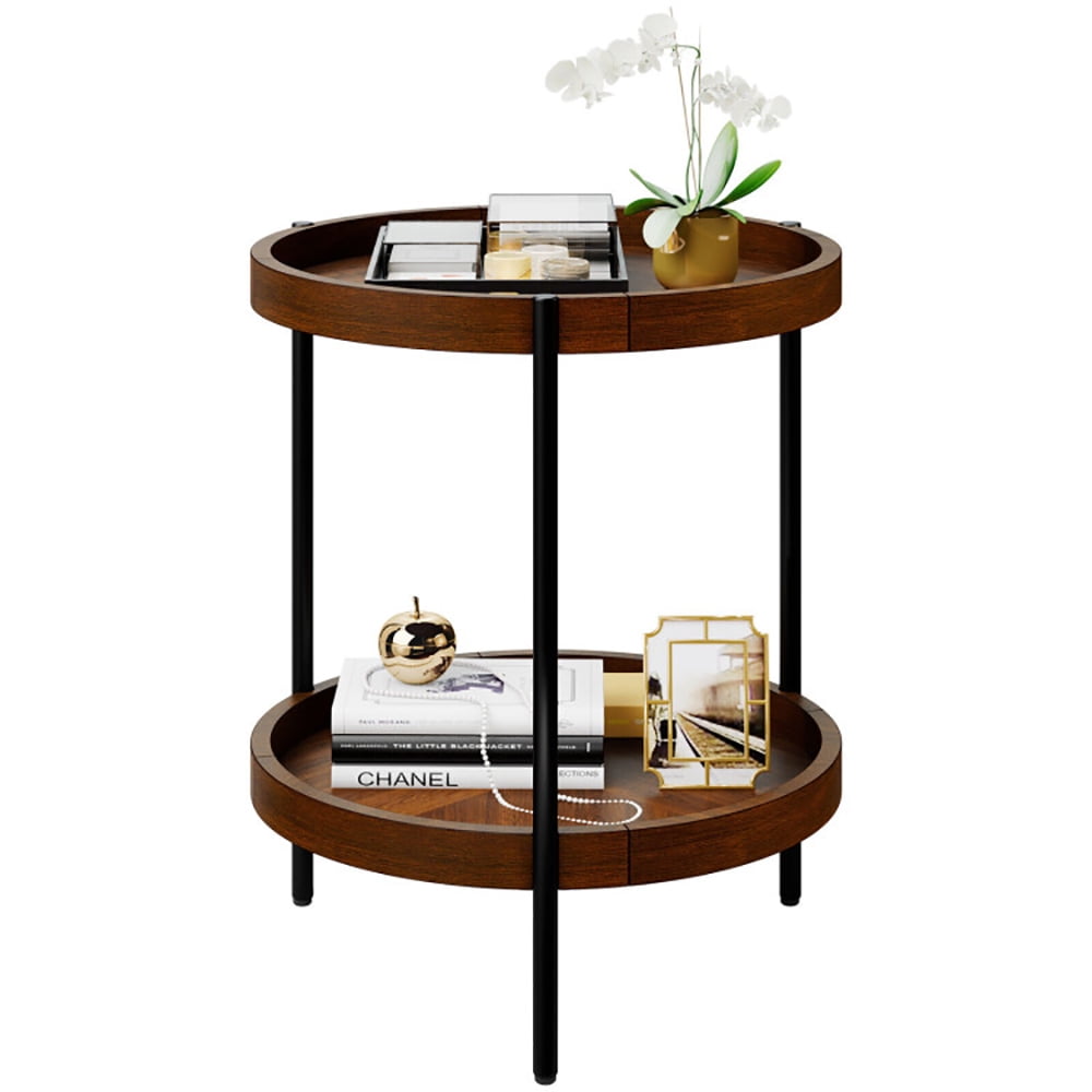 Finihen End Side Table, Sofa Side Table, Bed Side Table, 2-Tier Retro End Table with Bottom Shelf, for Living Room, Bedroom, Brown Finihen End Side Table, Sofa Side Table, Bed Side Table, 2-Tier Retro End Table with Bottom Shelf, for Living Room, Bedroom, Brown