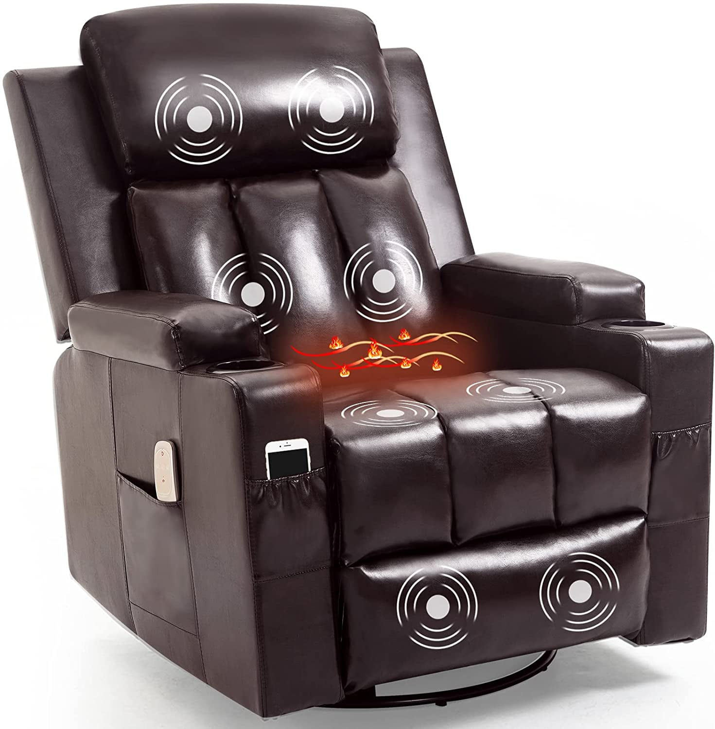 Buy AVAWING Leather Massage Recliner Chair with Heated, 360 Degree