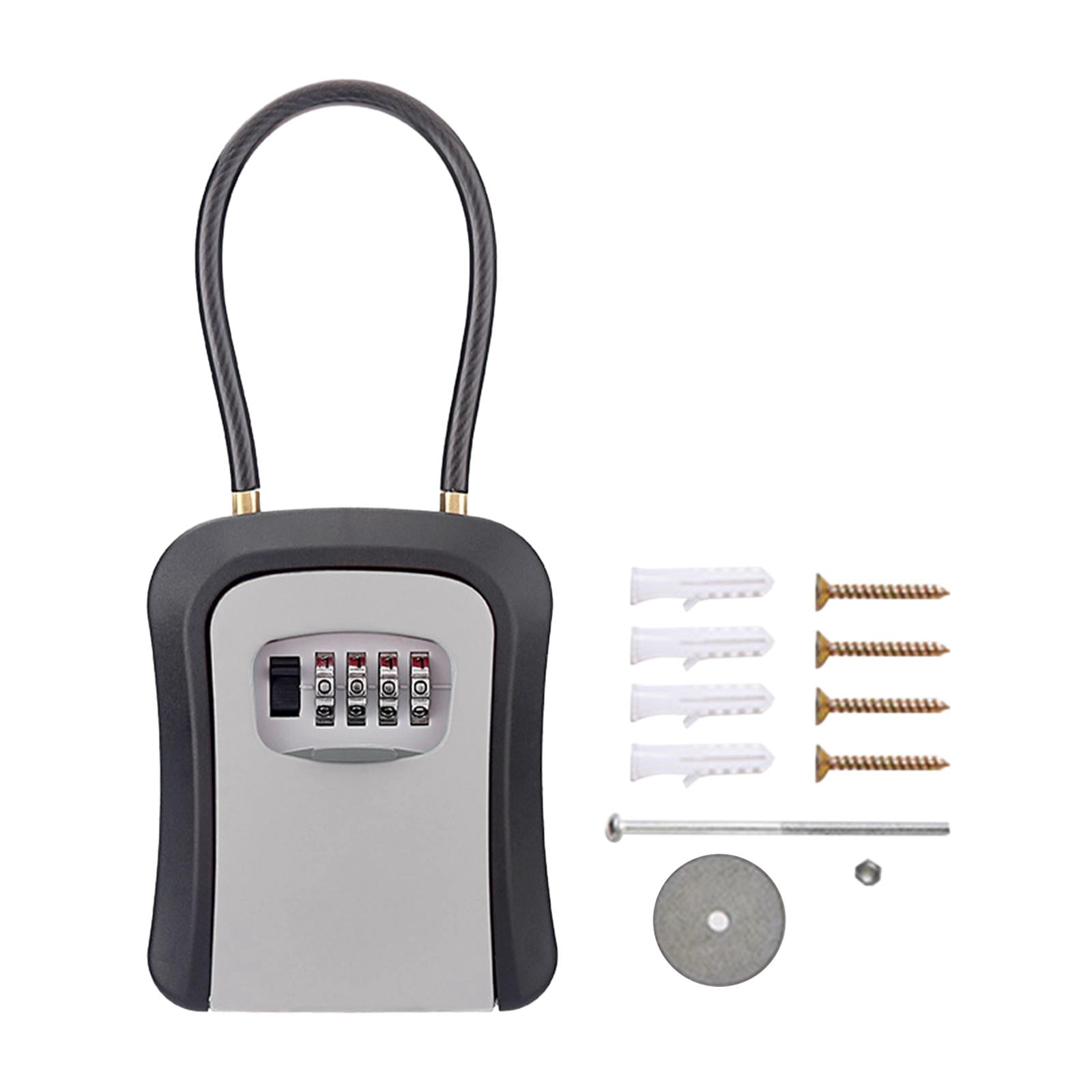Colaxi Box Key Security Box with 4 Digit Combination Steel Cable Shackle Weatherproof Portable for Door Knob or Car Durable Grey