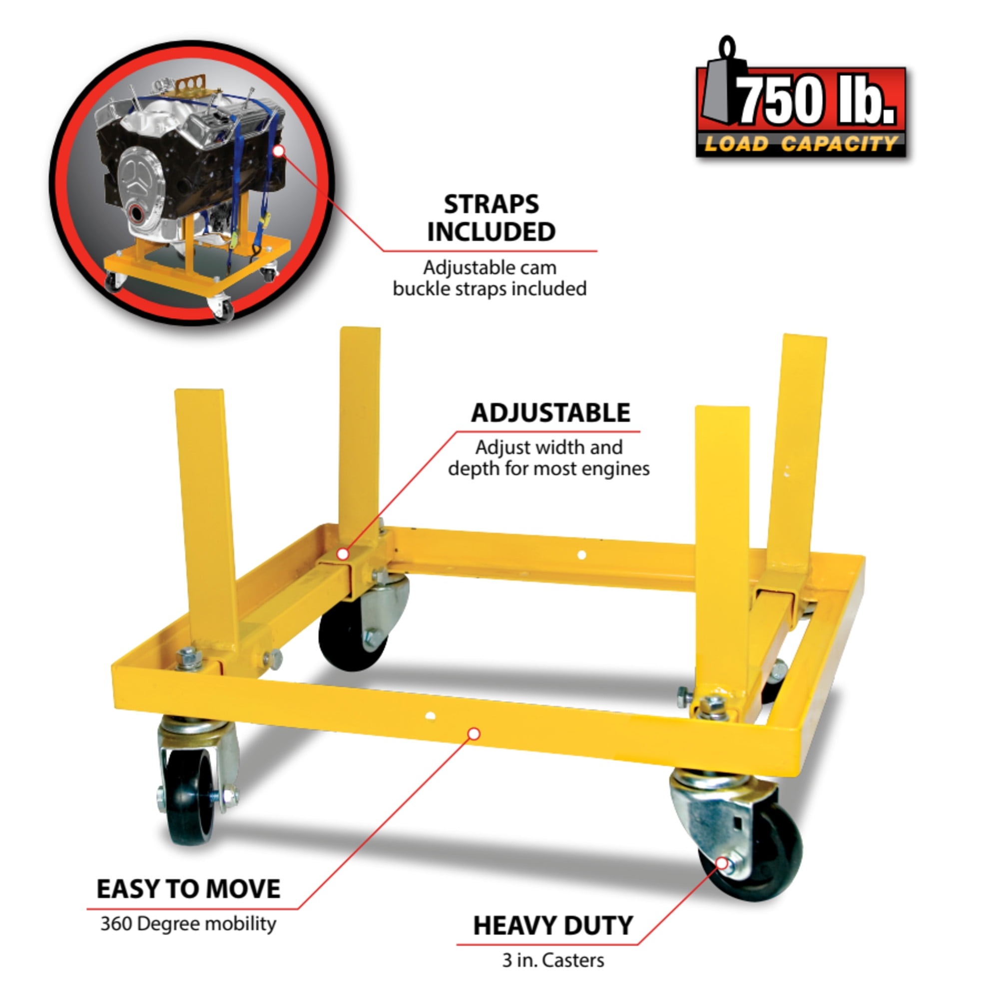 Performance Tool W41037 Rolling Engine Stand with Straps for