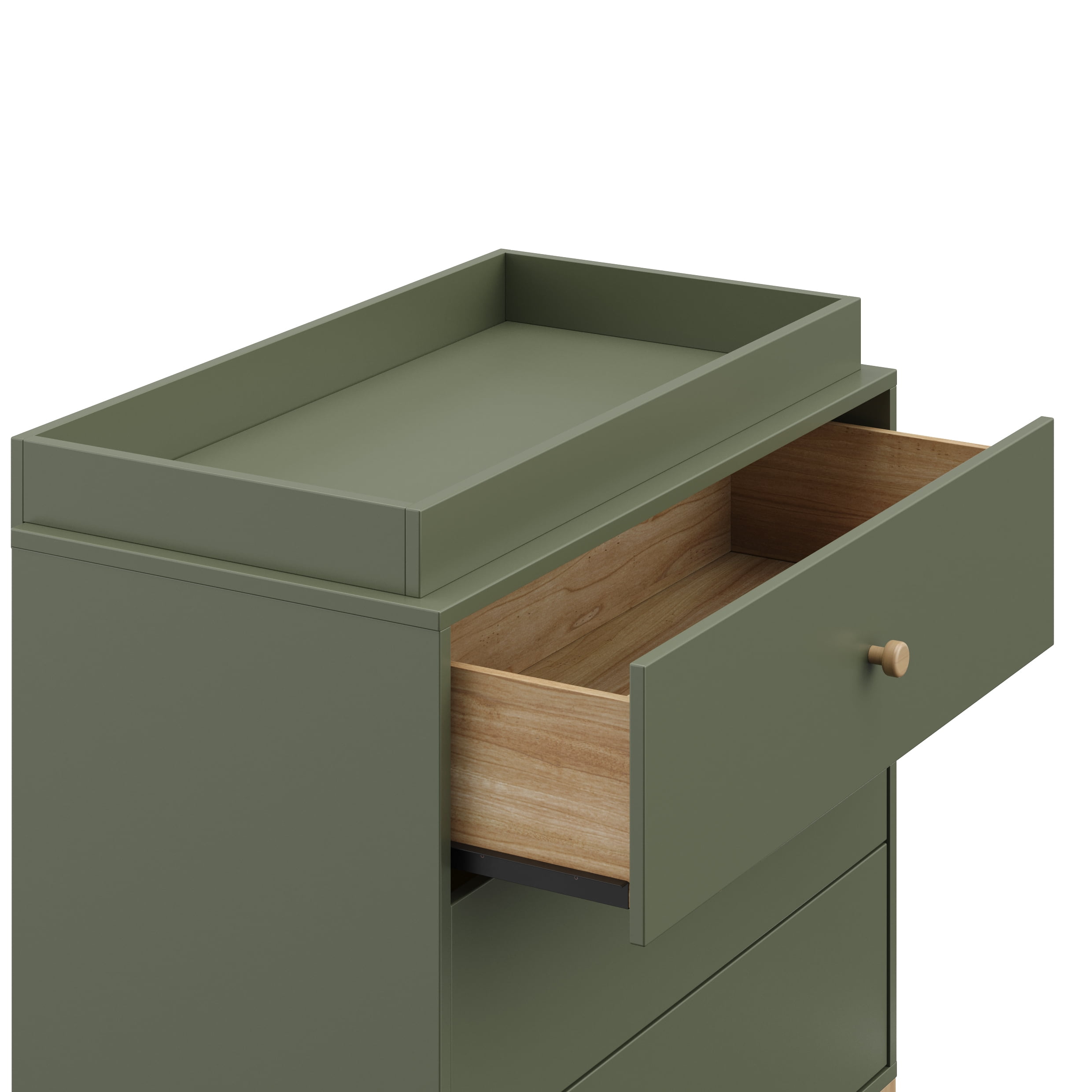 Storkcraft California 3 Drawer Dresser with Infant Changing Topper, Olive with Driftwood