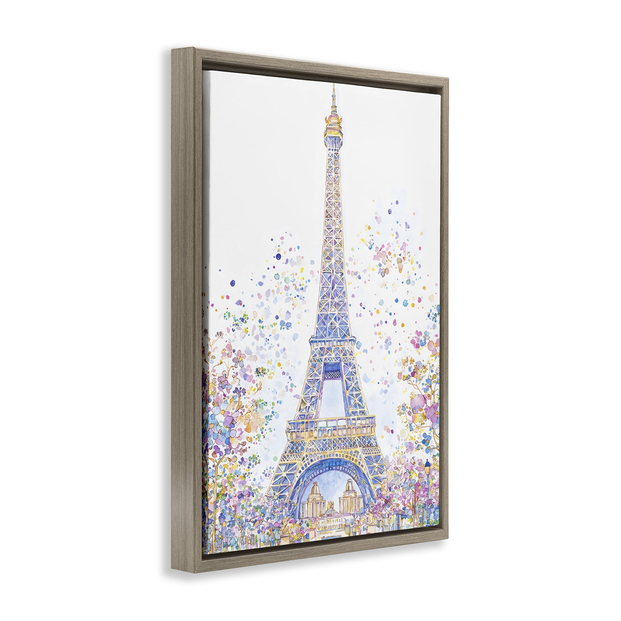 Stupell Industries Colorful Eiffel Tower Brown Framed Floater Canvas Wall Art, design by Creative Studio