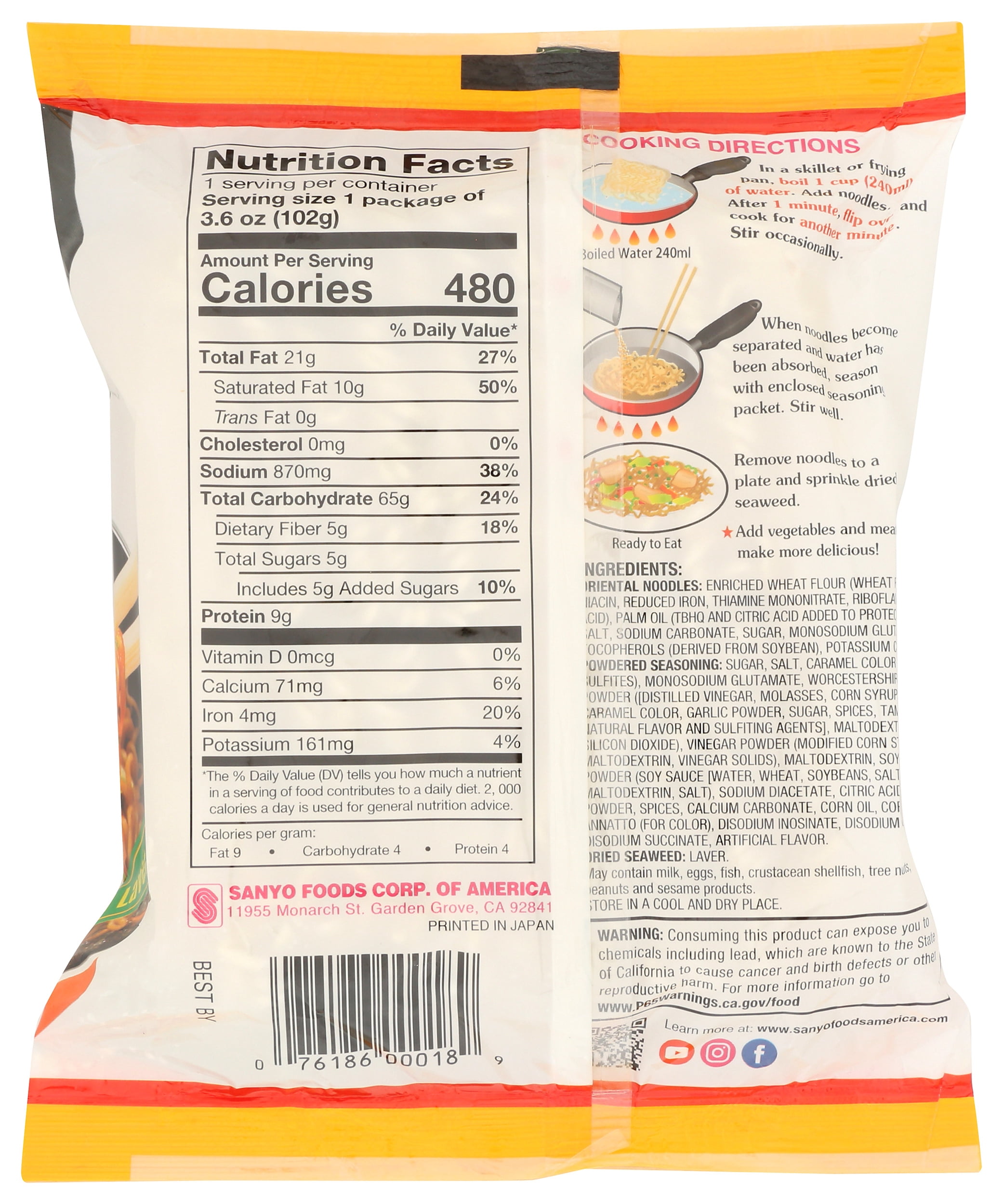 Pack of 24, Sapporo Ichiban Chow Mein, 3.6 oz