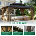 thumbnail image 3 of Clouddwell Pavillon à Toit Rigide 12 Pieds X 16 Pieds - Toit Double en Polycarbonate avec Moustiquaire et Rideaux pour Patio, Jardin, Protection Solaire, Brun, 3 of 5