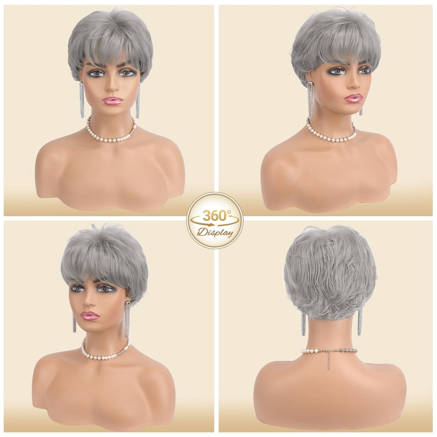 UTOURS Grey Pixie Wigs for Women - Gray Short Natural Layered Haircut Synthetic Heat Resistant Hair Wig for Daily Costume