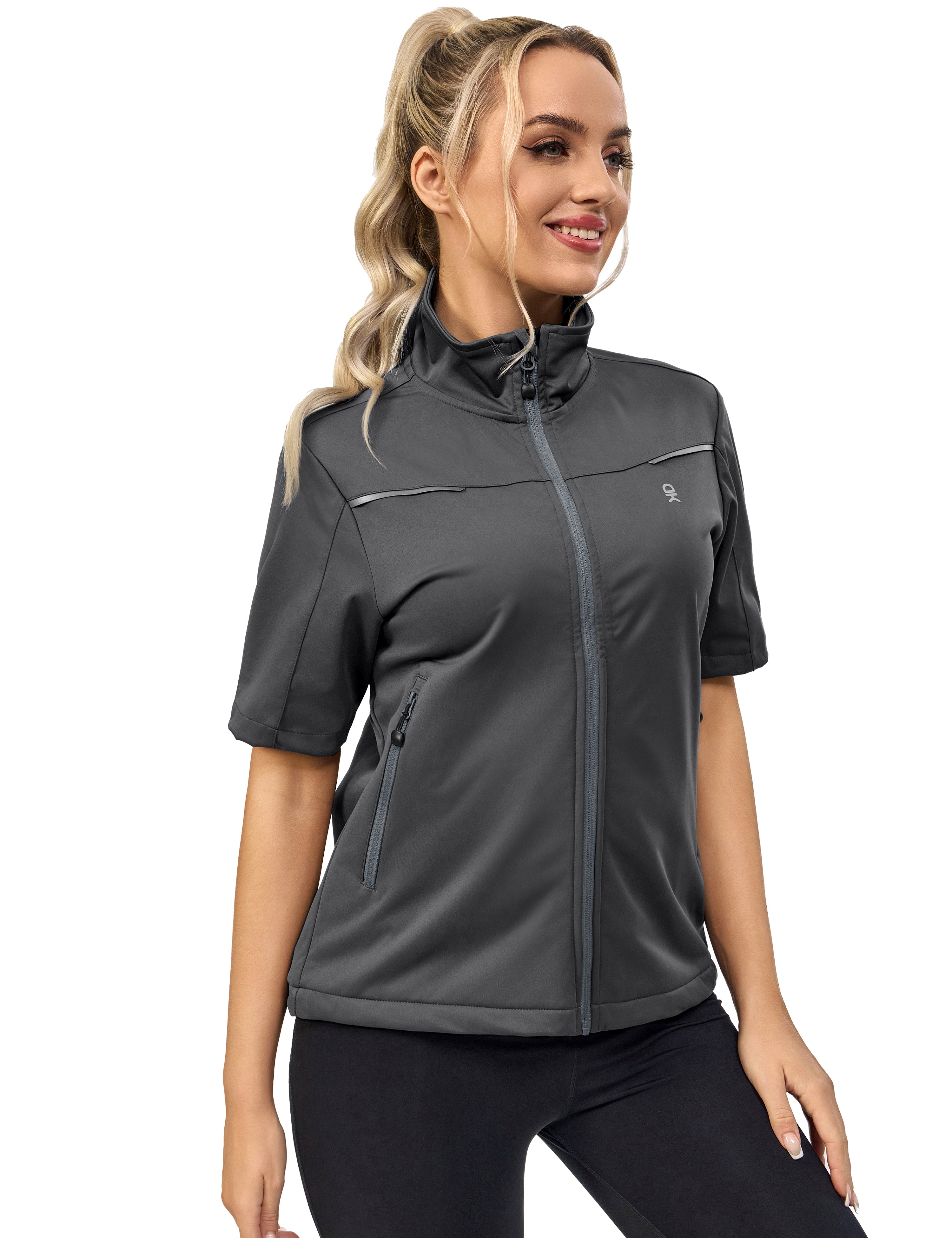 Little Donkey Andy Women's Short Sleeve Jacket Windproof Lightweight Vest for Golf Hiking Running Grey XL