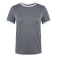 thumbnail image 4 of Clearance! Delayuji Short Sleeve Shirts for Women Womens Crew Neck Tops Contrast Binding Short Sleeve T Shirt Summer Tee S Gray, 4 of 5