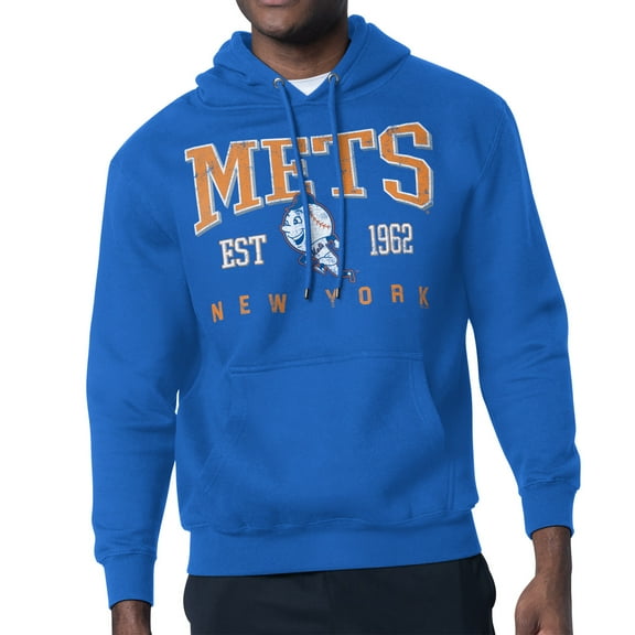 Men's-Starter  Royal New York Mets Distressed Fleece Pullover Hoodie