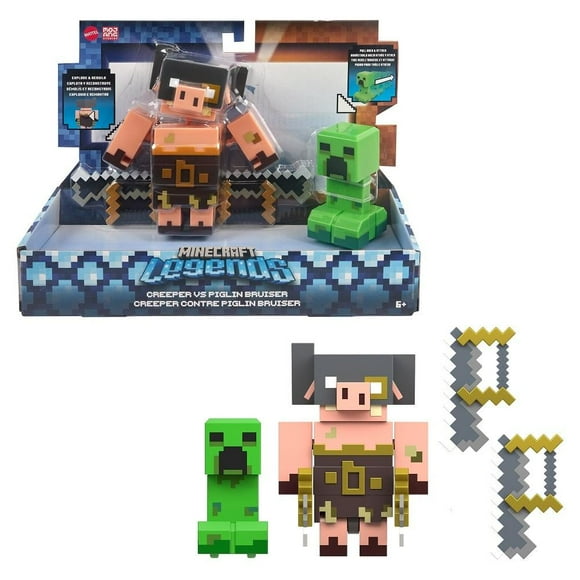 Figura de Acción Mattel Minecraft Legends Paquete Fidget Creeper vs Piglin Feroz de 3.25"
