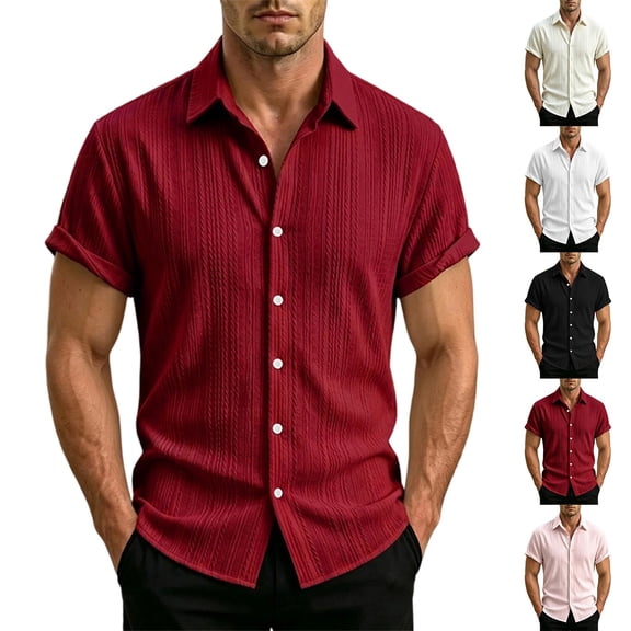 IhhxPro Men's Short Sleeve Button down Shirt Fit Breathable Casual Summer Button-Up Top S-2XL