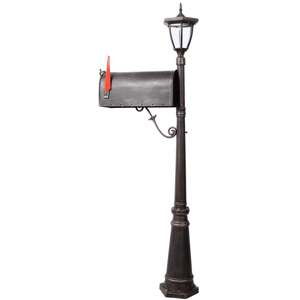 Tcbosik Mailbox with Solar Lights, Post with Mailbox, Heavy Duty Cast Aluminum Decorative Modern Mailbox for Outside, Porch, Backyard, Brown