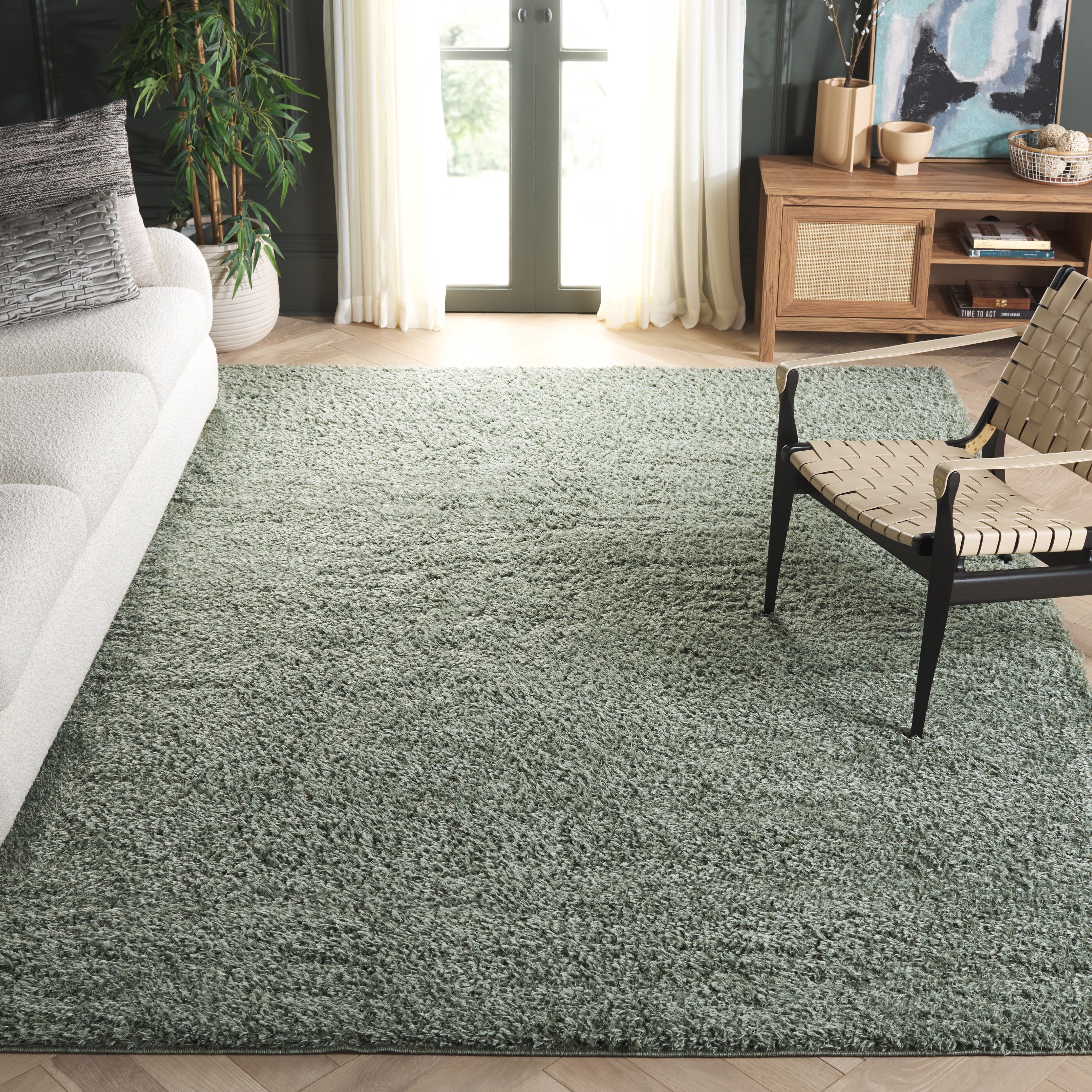 Safavieh Lindsay Deborah Solid Polyester Shag Area Rug, Green, 10' x 14'