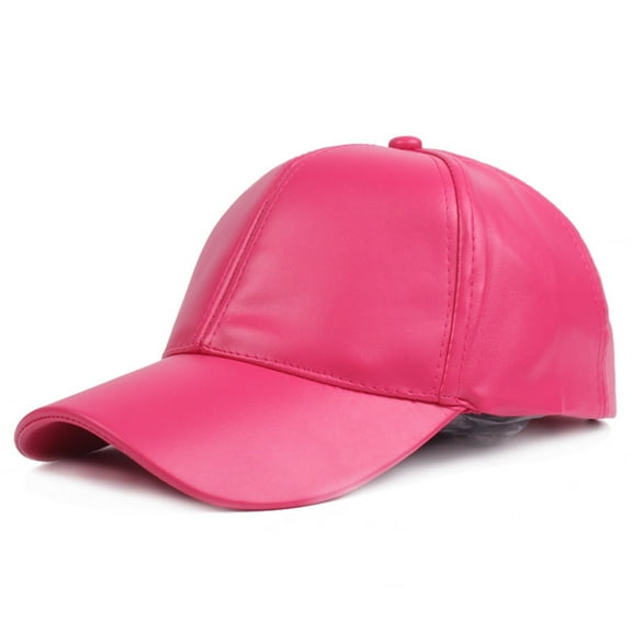 KDSJSXW Ponytail Hats For Women Leather Baseball Cap Men Women Adjustable Leather Peaked Cap 47 Brand Hat (Hot Pink,One Size)