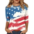 thumbnail image 2 of Women's Independence Day 3/4 Sleeve Sweaters, Casual Flag Printed T-shirt, Plus Sized Spring Round-neck Loose Fit Tops for Womens, 2 of 5