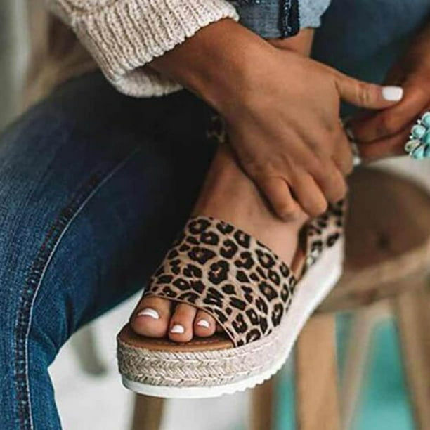 Sandalias de moda Mujer Leopardo Cómodo Plataforma Zapatos