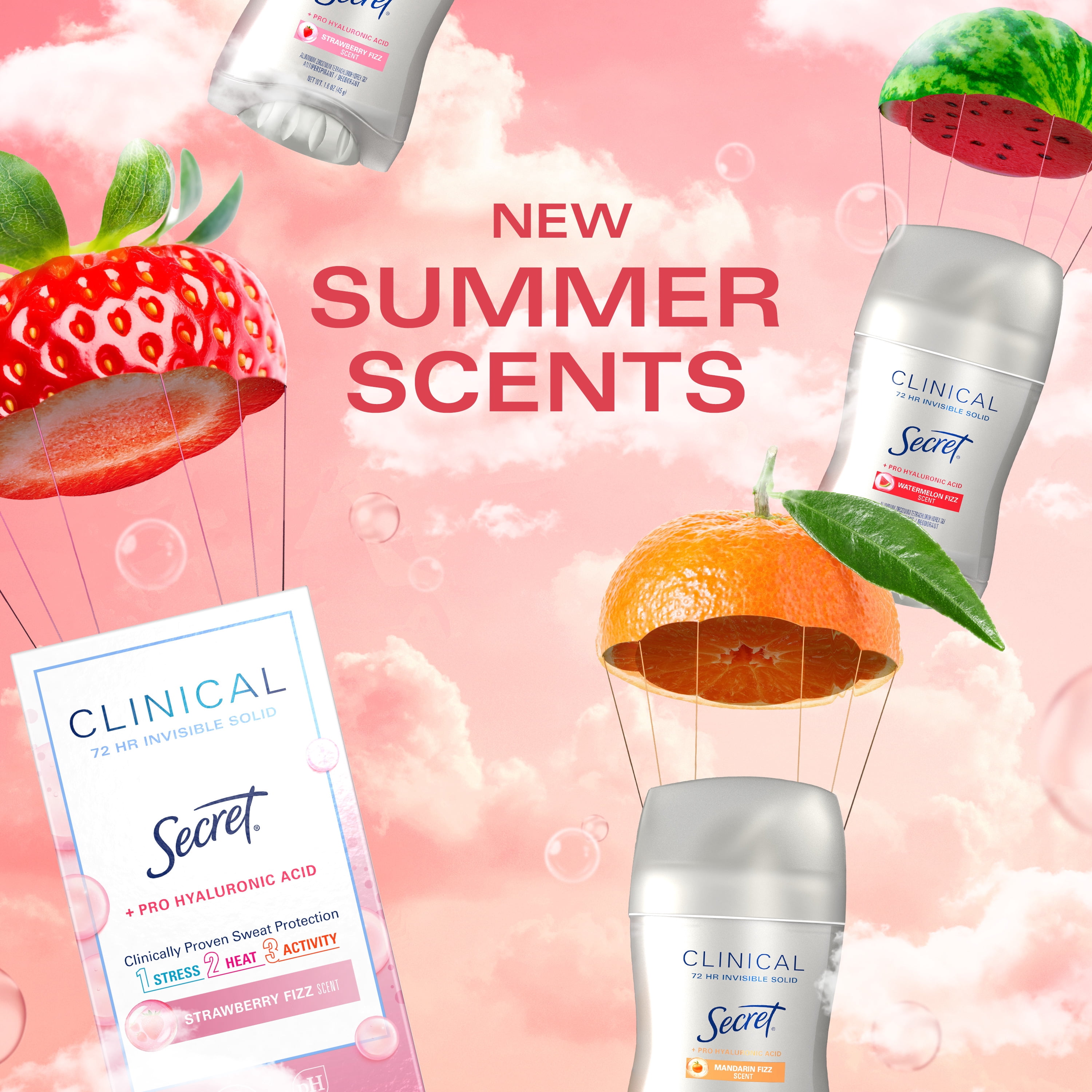 Secret Clinical 72 HR Invisible Solid Antiperspirant Watermelon Fizz with Pro-Hyaluronic Power 1.6 oz