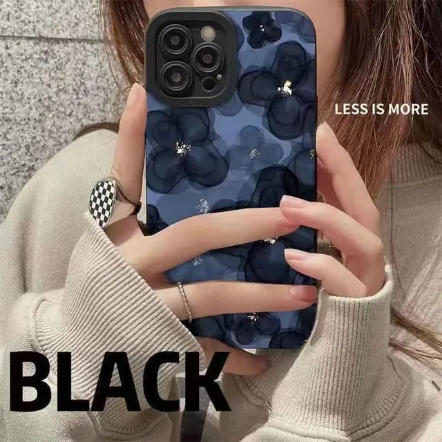 Blue Camellia Phone Case For iphone 11 12 13 14 Pro Max 14 Plus 12 13 Min 7 8 Plus Flowers Camera Protection TPU Soft Cover Case