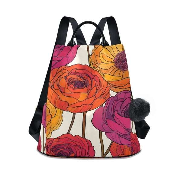 FORMRS Women's Travel Backpack Purse Anti-Theft Hidden Pockets Casual Shoulder Bag, Purple Hand Drawn Floral