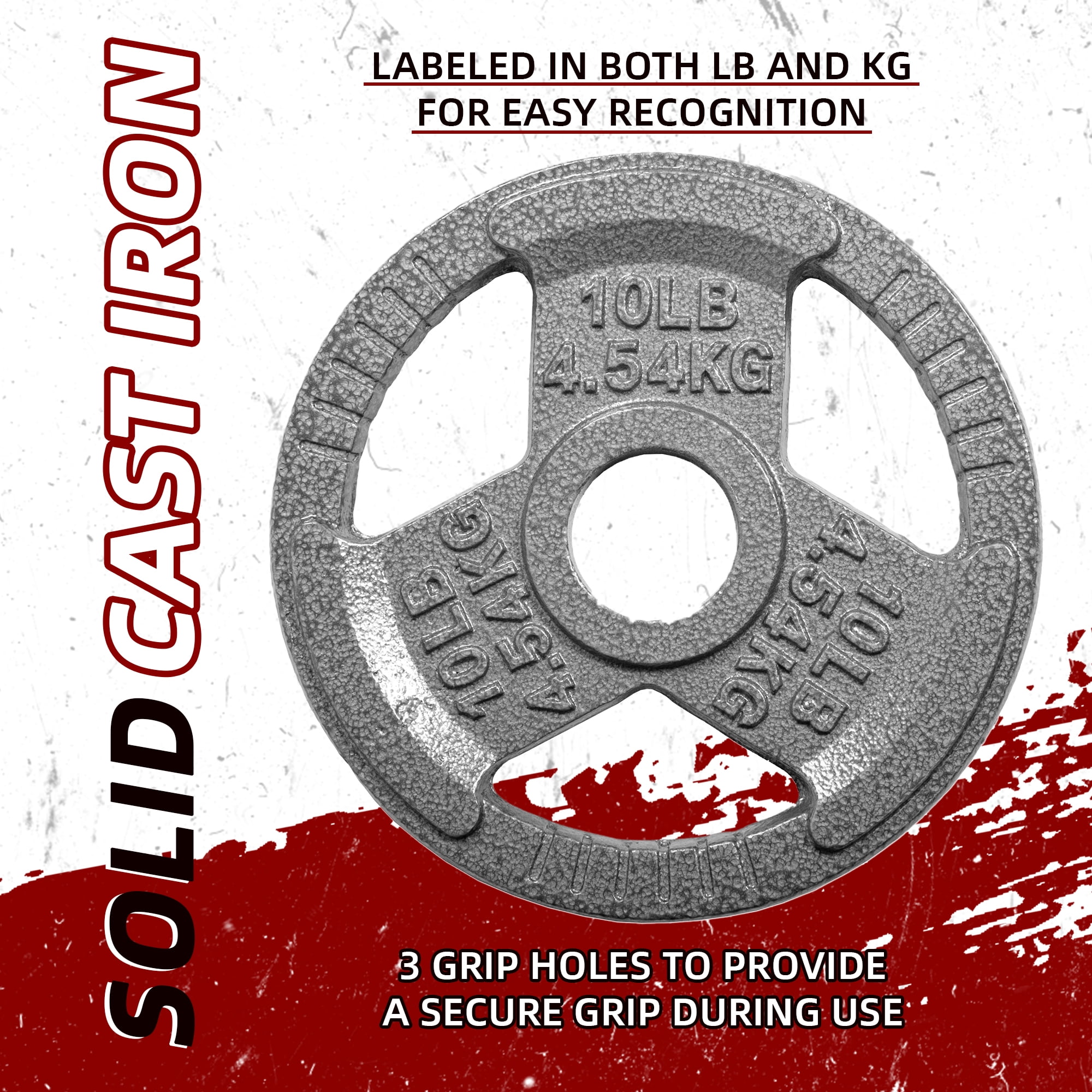 Signature Fitness 120LB Olympic Cast Iron Tri-Grip Weight Plate Set, Light Gray with Gray Lettering, 2-Inch Center Hole, Strength Training Plates for Home Gym