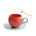 thumbnail image 1 of Taza Creativa de Cerámica en Forma de Tulipán con Posavasos y Cuchara, Ideal para Café - Rojo, 1 of 4