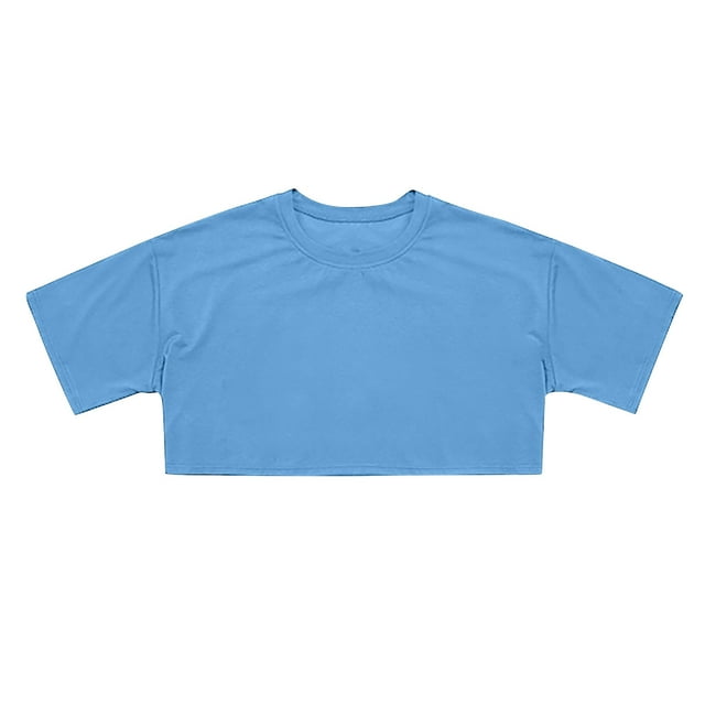 Crop Tops pour Filles Manches Courtes T-Shirt d'Été Col Slim Fit Basique