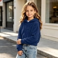 thumbnail image 5 of FRSASU Girl's Cropped Hoodie Long Sleeve Fuzzy Plush Pullover Casual Solid Color Short Hooded Sweatshirt Top Navy, 5 of 8