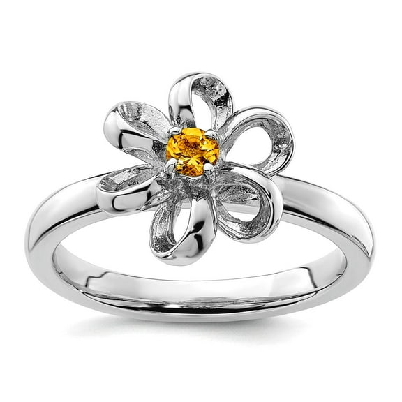 925 Sterling Silver Prong set Stackable Polished Citrine Flower Ring Size 7 Stackable Ring for Women