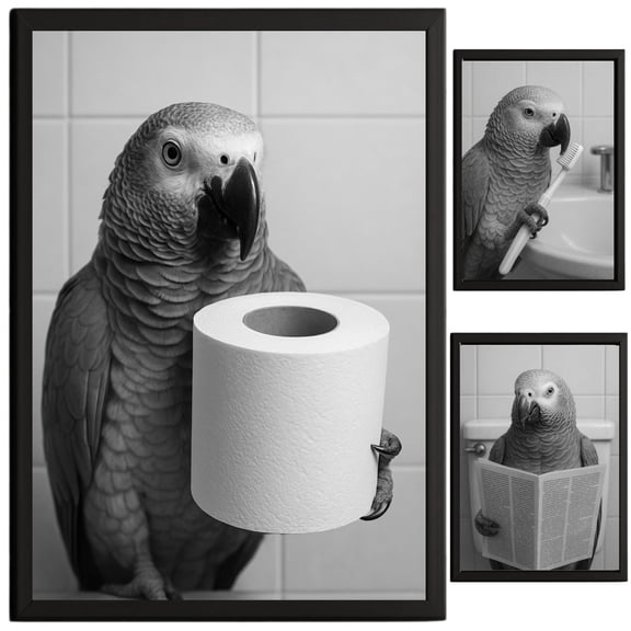 TheNameStore Parrot Bathroom Decor Farmhouse Photo Picture 8.5 x 11 Wall Art Art Prints Set of 3