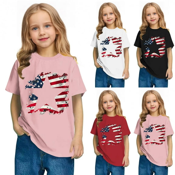 Jinhomg Boys Girls Graphic T Shirts Casual Short Sleeve America Flag Tees Lightweight Comfy Cotton Crew Neck Tops 4th of July Patriotic Outfit Black 4 Years