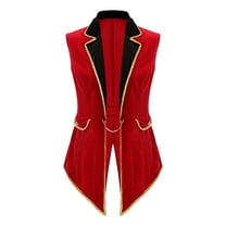 Haitryli Womens Circus Ringmaster Cosplay Costume Sleeveless Tailcoat Red Velvet Jacket for Halloween Red XL