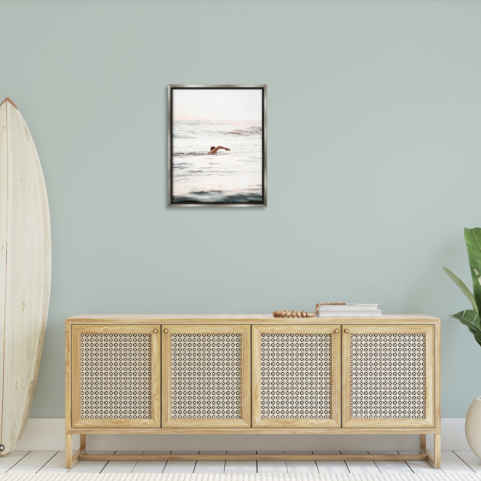 Stupell Industries Person Swimming in Sea Novelty Photography Gray Floater Framed Canvas Art Print Wall Art, 25 x 31