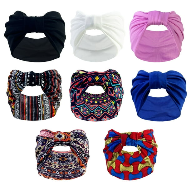 Paquete de 8 diademas africanas para mujer, diademas anchas estilo bohemio para el cabello de mujer, turbante anudado antideslizante, diademas africanas para hacer deporte, yoga,