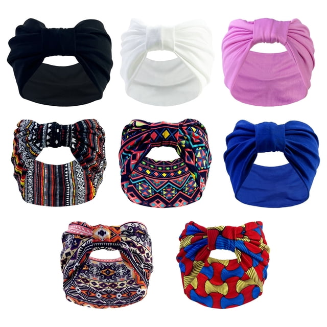 Paquete de 8 diademas africanas para mujer, diademas anchas estilo bohemio para el cabello de mujer, turbante anudado antideslizante, diademas africanas para hacer deporte, yoga,