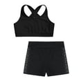 thumbnail image 4 of Hansber Girls 2 Piece Crop Tank Top with Sport Booty Shorts Tracksuit Workout Outfits Gymnastics Black 8, 4 of 6