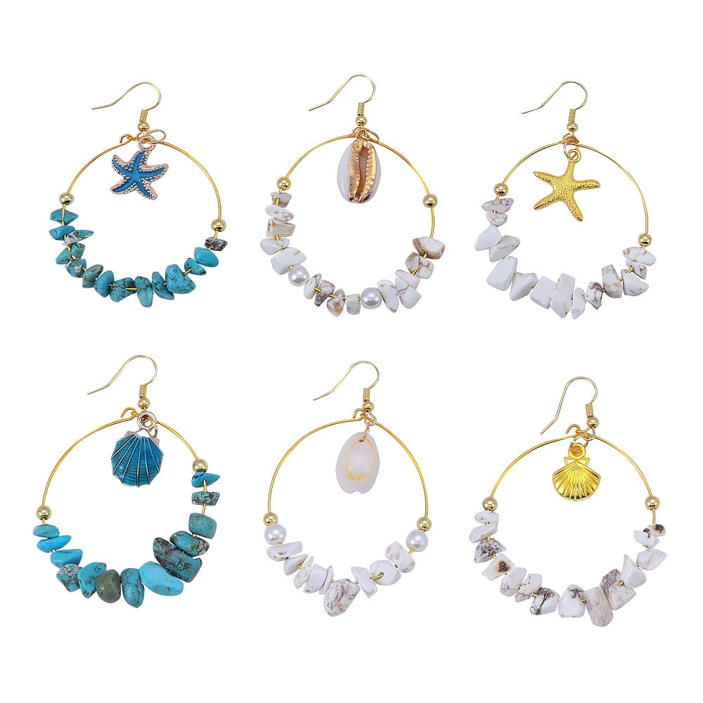 154Pieces DIY Ocean Style Earring Making Kits Including Alloy Pendants Natural Cowrie Shell & Imitation Pearl Acrylic & Gemstone Chip Beads