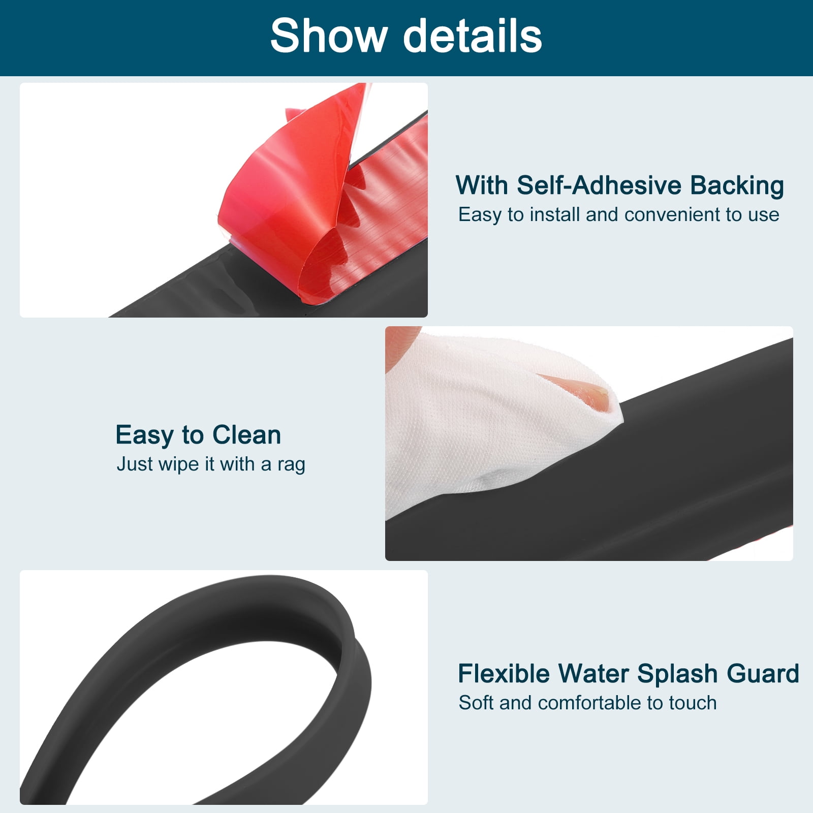 REGALWOVEN Collapsible Shower Barrier Stopper Water Splash Guard Blocker for Bathroom Kitchen Black 59"Lx0.6"Wx1.2"H