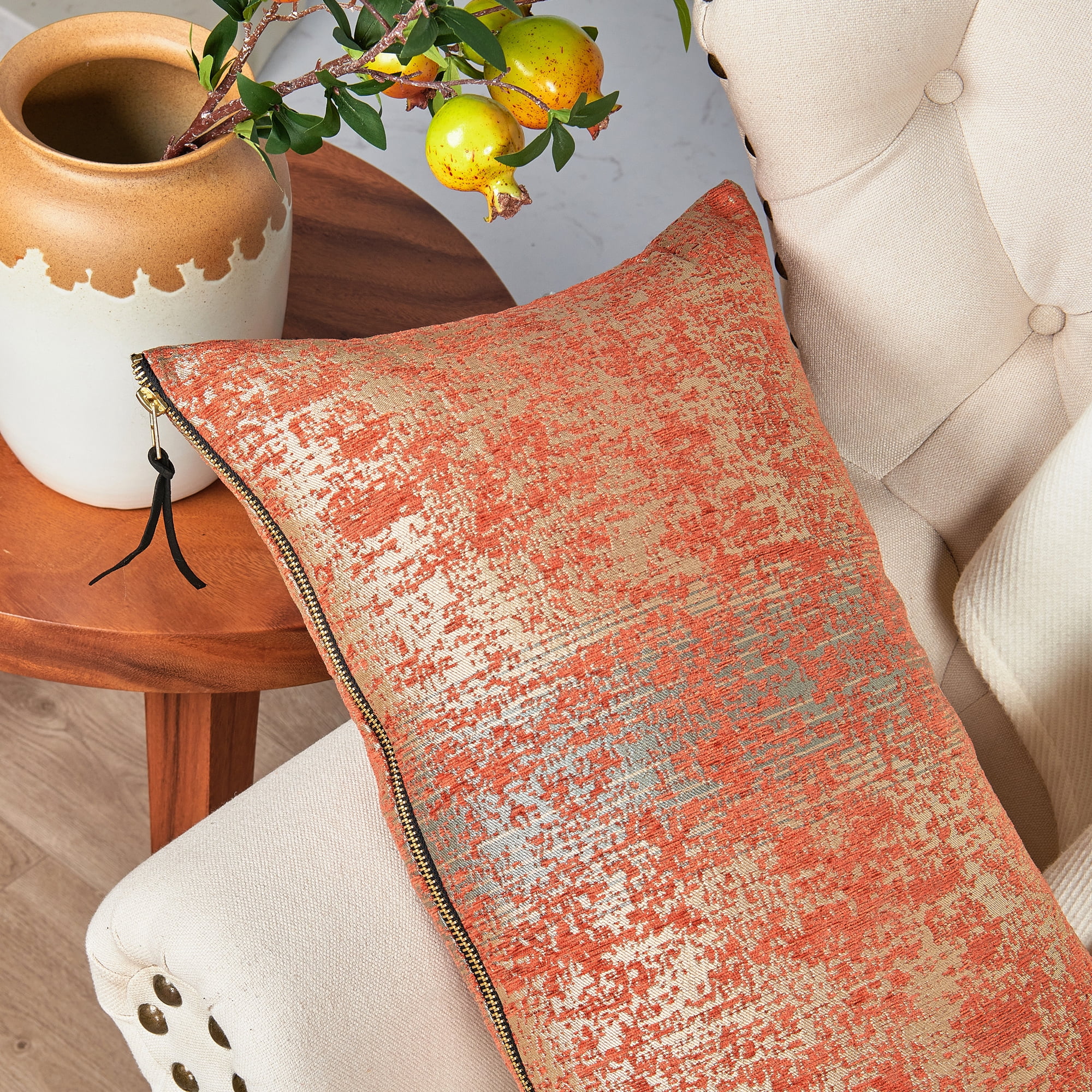 Home Soft Things Jacquard Chenille Big Zipper Throw Pillow Cover 2 Piece Set - Orange - 14" x 26"
