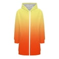thumbnail image 5 of Women's Striped Zip Up Hoodie, Longline Fleece Jacket with Full-Length Zipper, Lightweight Mid-Length Hooded Sweatshirt, Soft Casual Wear for Fall and Winter Orange S, 5 of 6