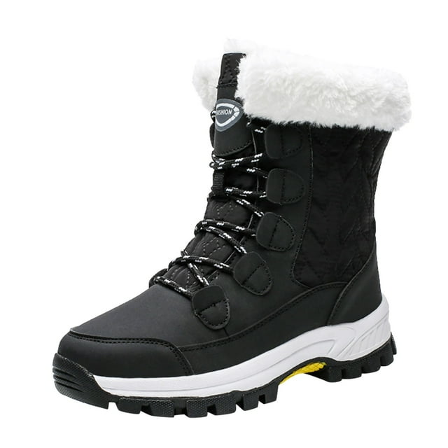 WEAIXIMIUNG Bottines en Cuir Brun pour Femmes Bottes de Neige Plates Résistantes Chaudes Bottes à Lacets Femmes Imperméables Gardent Velours Bout Rond Chaussures Plus Bottes pour Femmes