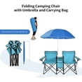 thumbnail image 3 of MAT EXPERT Folding Double Camp Chair w/Removable Umbrella, Portable Picnic Chair w/Mini Table, Chair Set w/Beverage Holder, Portable Loveseat Camp Chairs for Beach, Backyard, Poolside (Turquoise), 3 of 17