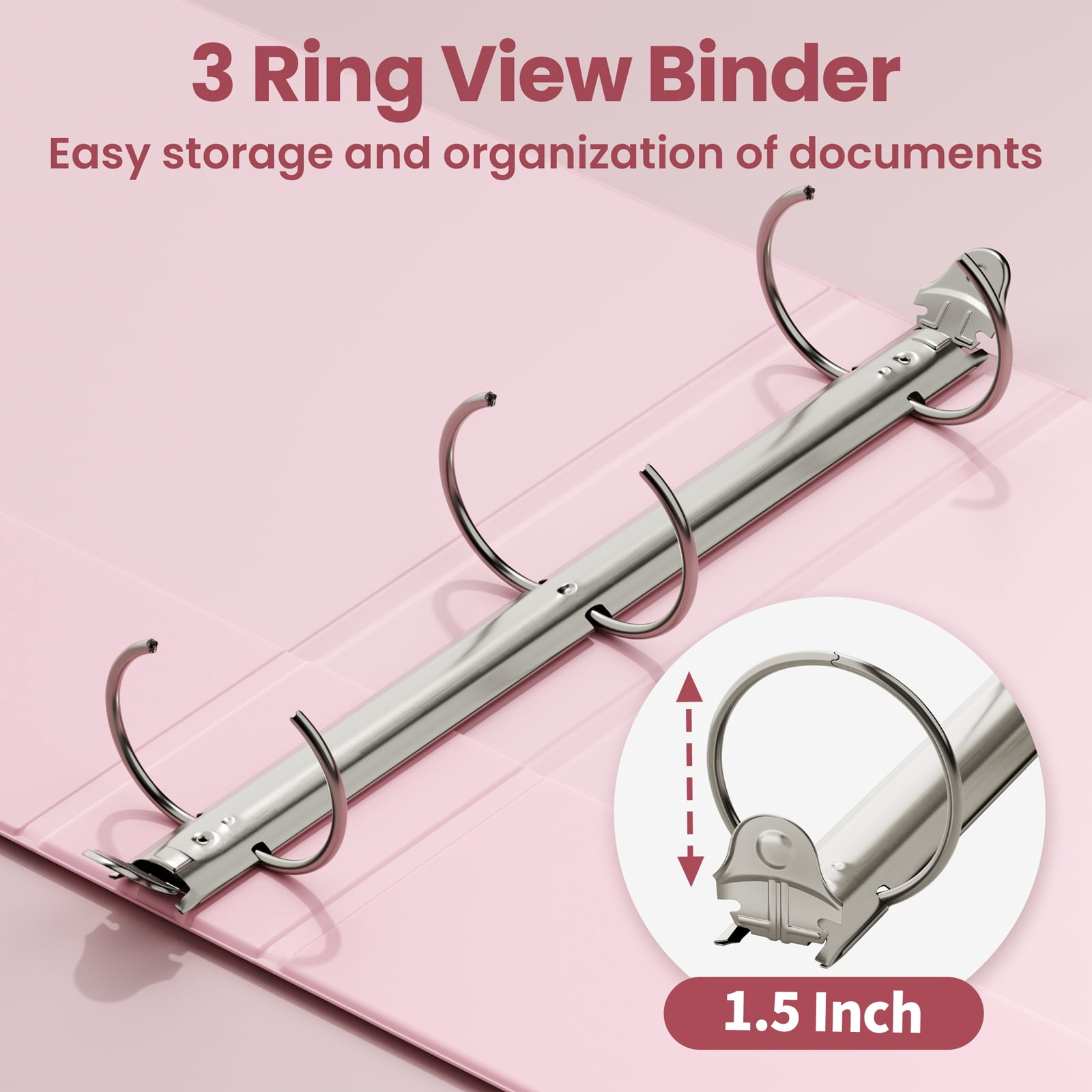 SUNEE 1.5 Inch Binders 3 Ring 6 Pack, Clear View Three Ring 1 1/2 Inch Binders PVC-Free (Fit 8.5x11 Inches) for School or Office Supplies, Pastel 6 Colors